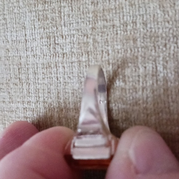 Synthetic Orange Stone Four Prong Set Silver Ring - Picture 6 of 11